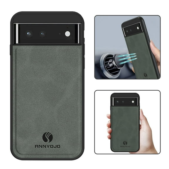 Nalacover Case for Google Pixel 6,Slim Luxury Premium PU Leather Non-Slip Grip Shockproof Bumper Anti-Scratch [ with Tempered Glass Screen Protector ] Cases for Google Pixel 6, Gray