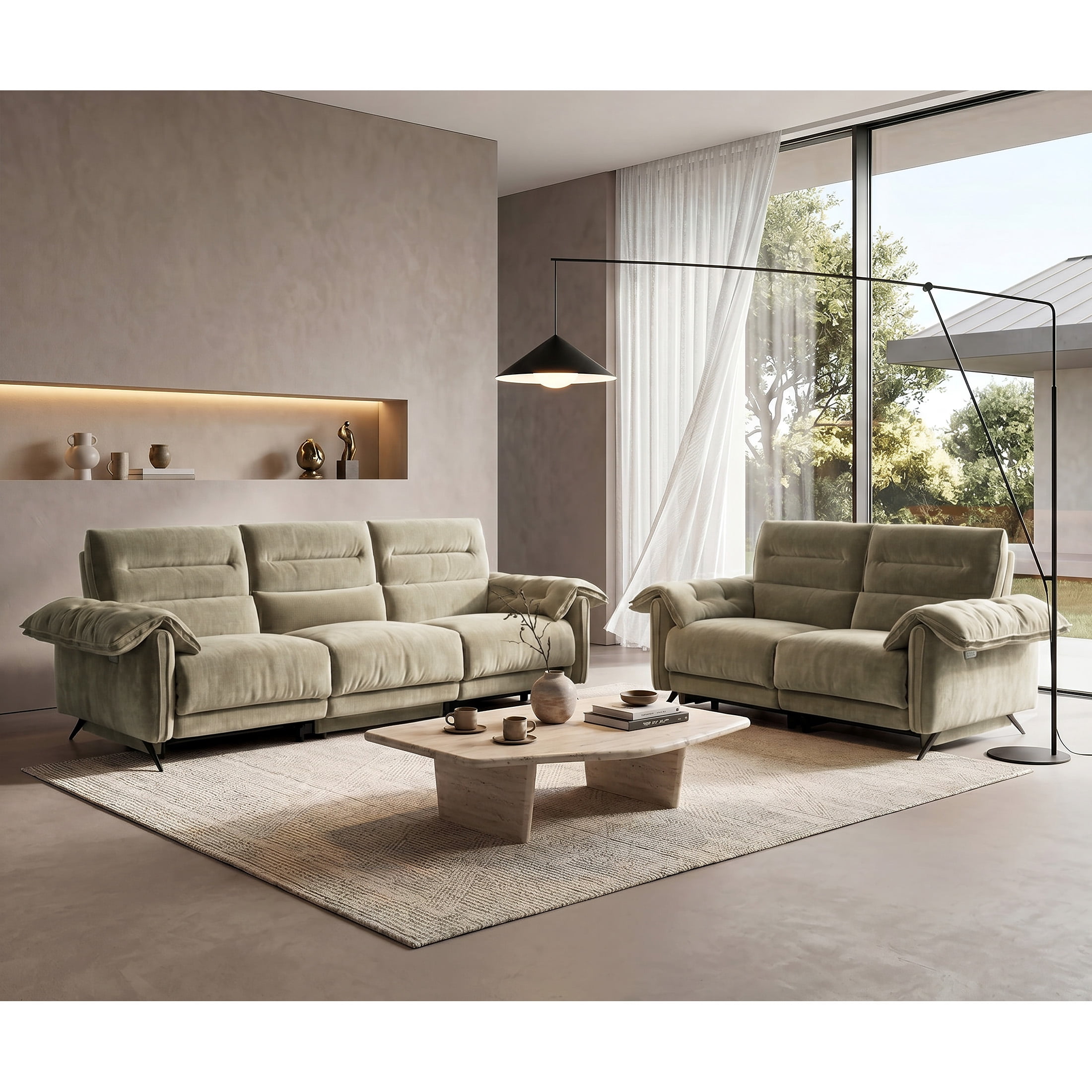 Aenkyo 2-Piece Power Reclining Sofa Set with USB Ports, Loveseat and Sofa, Taupe