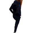 thumbnail image 3 of DYMADE Women Fleece Long Sleeve Hooded Sports Style Drawstring Top And Pants Two-piece Suit, 3 of 4