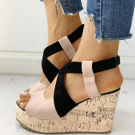 

PEASKJP Womens Sandals Women Summer Sandals Open Toe Anti-Slip Round ToeComfortable Sandals Flatform Wedge Casual Sandal Pink 8