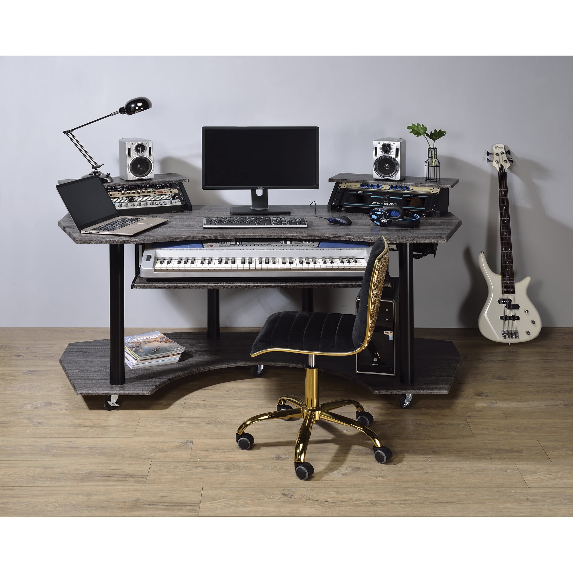71" Eleazar Black Oak Finish Music Recording Studio Desk