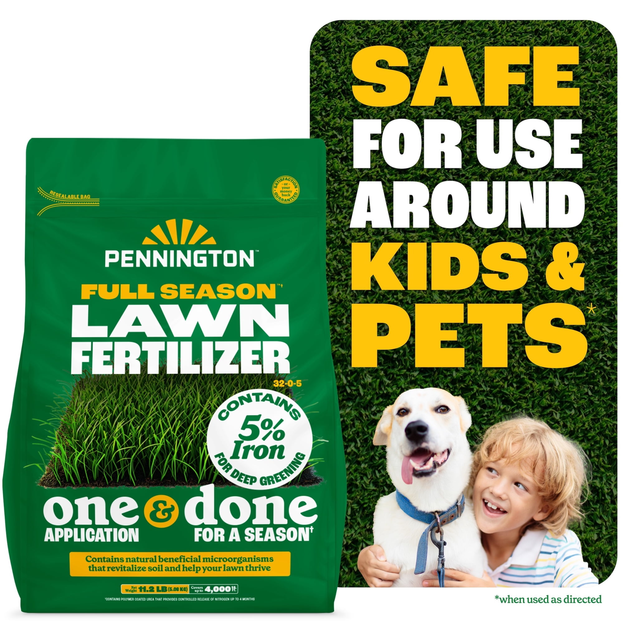 Pennington Full Season Lawn Food, 32-0-5, Lawn Fertilizer 11.2 lb., Covers 4,000 Sq. Ft.