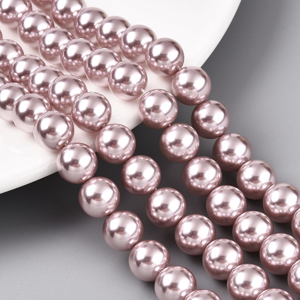 Glass Pearl Beads Strands Round Pearl Pink 10mm Hole: 0.6mm 43pcs/strand 16.18''(41.1cm)