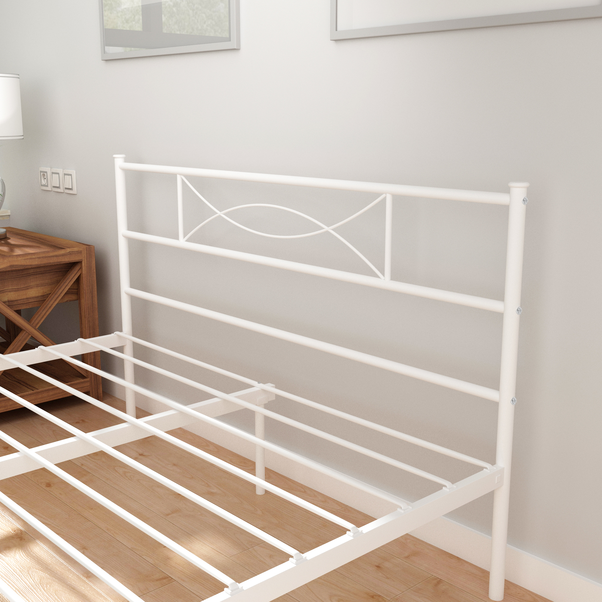 Yoneston Queen Size Metal Bed Frame Bedroom Platform Bed Frame with Headboard, White