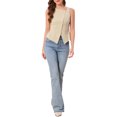 thumbnail image 2 of INSPIRE CHIC Women's Asymmetrical Sleeveless Tank Top Button Down Lightweight Summer Top Light Khaki M, 2 of 6