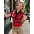 thumbnail image 6 of LMLYSoH Women Summer T-Shirt Casual Striped Button Lapel Basic Short Sleeves Tops for Streetwear Grunge Clothes, 6 of 8