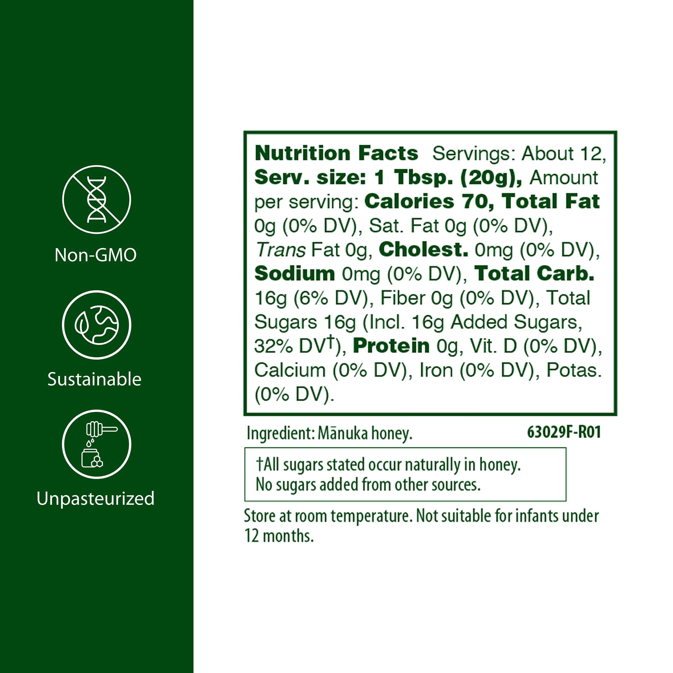 Flora - Manuka Honey, MGO 800+, UMF 20+, Sustainable, Traceable, 8.8 Oz