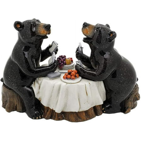 Western Rustic Black Bear Couple Enjoying Romantic Dinner In The Woods Figurine