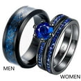 thumbnail image 3 of 2 Matching Rings Couple Ring Black Gold Plated 1CT Blue CZ Women Wedding Ring Sets Female, 3 of 7
