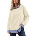 thumbnail image 2 of Mifsaly Womens Sweatshirt Fake Two Piece Layered Look Sweatshirts Striped Patchwork Work Office Pullover Tops Beige,L, 2 of 9