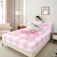 thumbnail image 4 of Castle Fairy Boys Girls Cute Ribbon Bow Queen Sheet Sets,Pink White Checkered Bed Set, 4 of 7