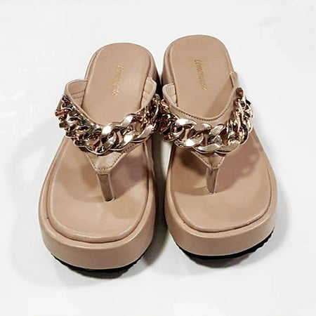 

Aayomet Slippers for Women Chain Large Women s Flip Size Flops Slippers Fashion Summer Thick Beach Bottom Women s slipper Beige 6.5