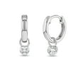 thumbnail image 1 of 925 Sterling Silver Petite Simulated Diamond Heart Charm Hoop Earrings For Girls, 1 of 6
