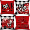 thumbnail image 1 of Valentine's Day Decorations - Pillow Covers 18x18 inch Set of 4, Valentine's Day Linen Pillowcases with Red Buffalo, 1 of 5