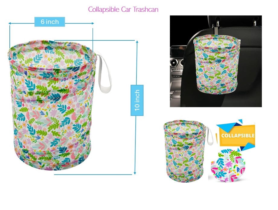 Women's Spring Floral Car Accessory Set with Document Holder, Collapsible Trashcan, and 4 Mirror Decal Stickers
