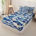 thumbnail image 2 of Manfei Ocean Themed Art Zipper Twin Comforter Sets with Fitted Sheet and 2 Pillowcases,Wild Sea Waves Zipper Bedding Set Blue White,Navy Blue Reversible,4pcs, 2 of 8