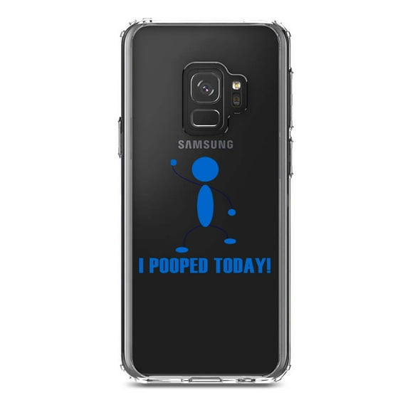 DistinctInk Clear Shockproof Hybrid Case for Samsung Galaxy S9 (5.8" Screen) - TPU Bumper Acrylic Back Tempered Glass Screen Protector - I Pooped Today!