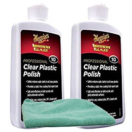 Meguiar's Professional Clear Plastic Polish (8 oz.) Bundle with Microfiber Cloth (3 Items)