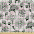 thumbnail image 2 of Ambesonne Floral Fabric by the Yard Upholstery, Lineart Bloom Flowers Scene, 3 Yards, Pale Pink Charcoal Grey, 2 of 5