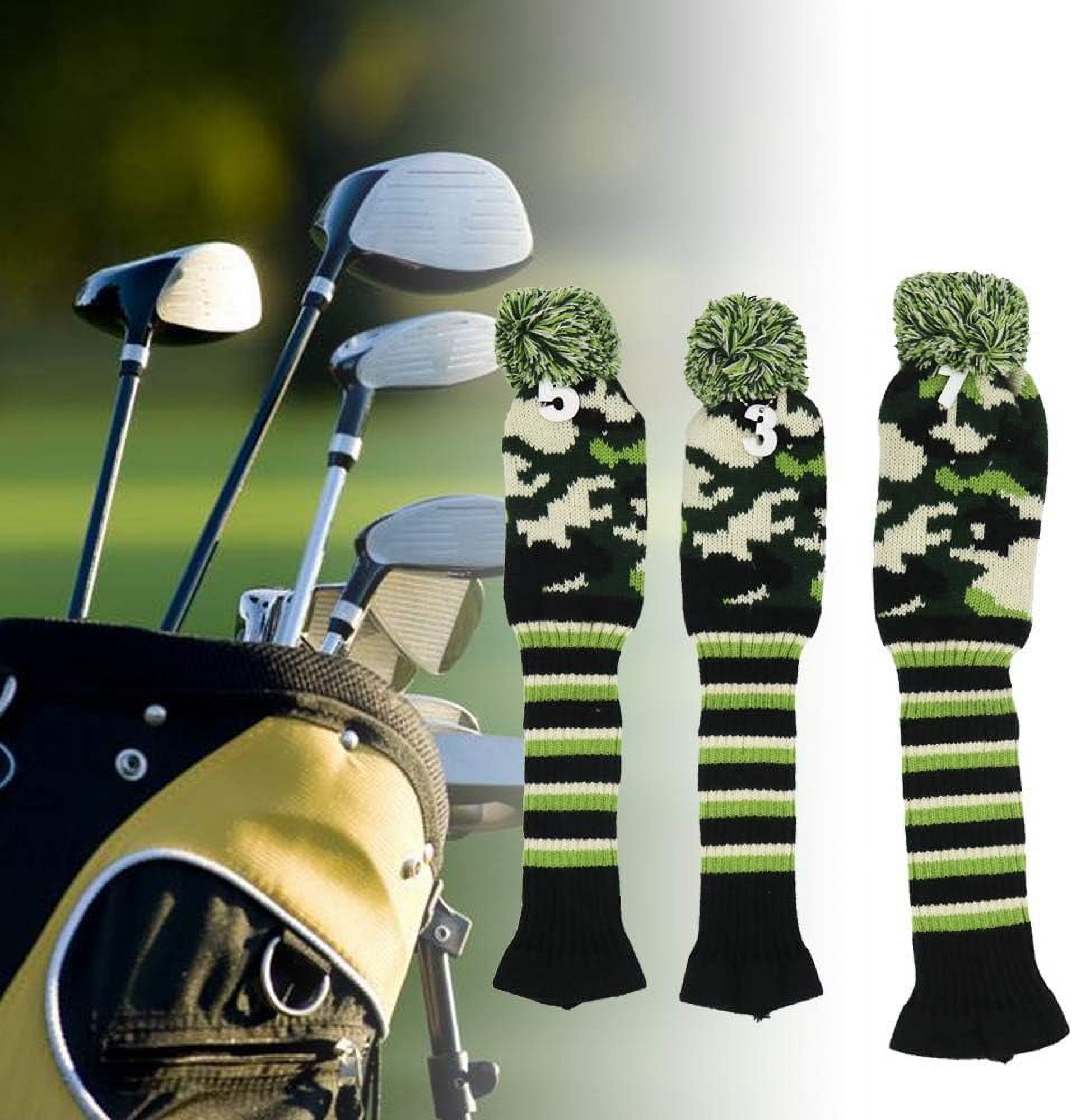 3 pcs/Set Golf Club Pom Pom Knit Cover for Driver, Fairway Wood and Hybrid HeadCovers