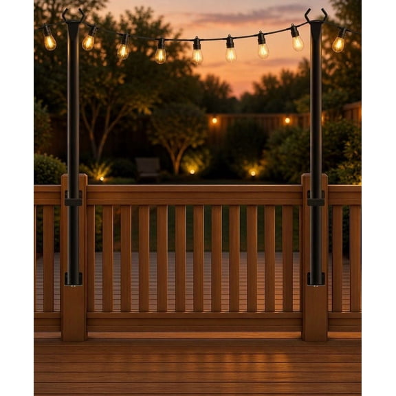 2 Pack 5Ft Outdoor String Light Poles, Galvanized Steel Metal Poles Stand for Patio, Backyard, Deck, Weather Resistant with Mounting Clips
