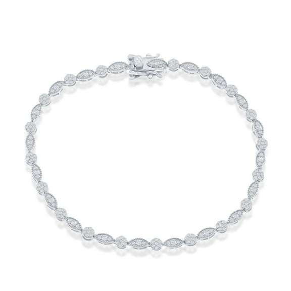 Beaux Bijoux Alternating Round and Marquise Simulated Diamond CZ 7.5” Engagement Tennis Bracelet Sterling Silver Jewelry for Women or Teens