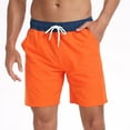 thumbnail image 3 of Men Swim Trunks Elastic Waist Drawstring Swimming Quickly Dry Color Block Fashion Summer Beach Shorts (L, Orange), 3 of 8