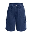 thumbnail image 5 of Jeans Cargo Shorts for Women Solid Color Washed Denim High Waist Casual Bottoms Cropped Pants Summer With Pockets, 5 of 6