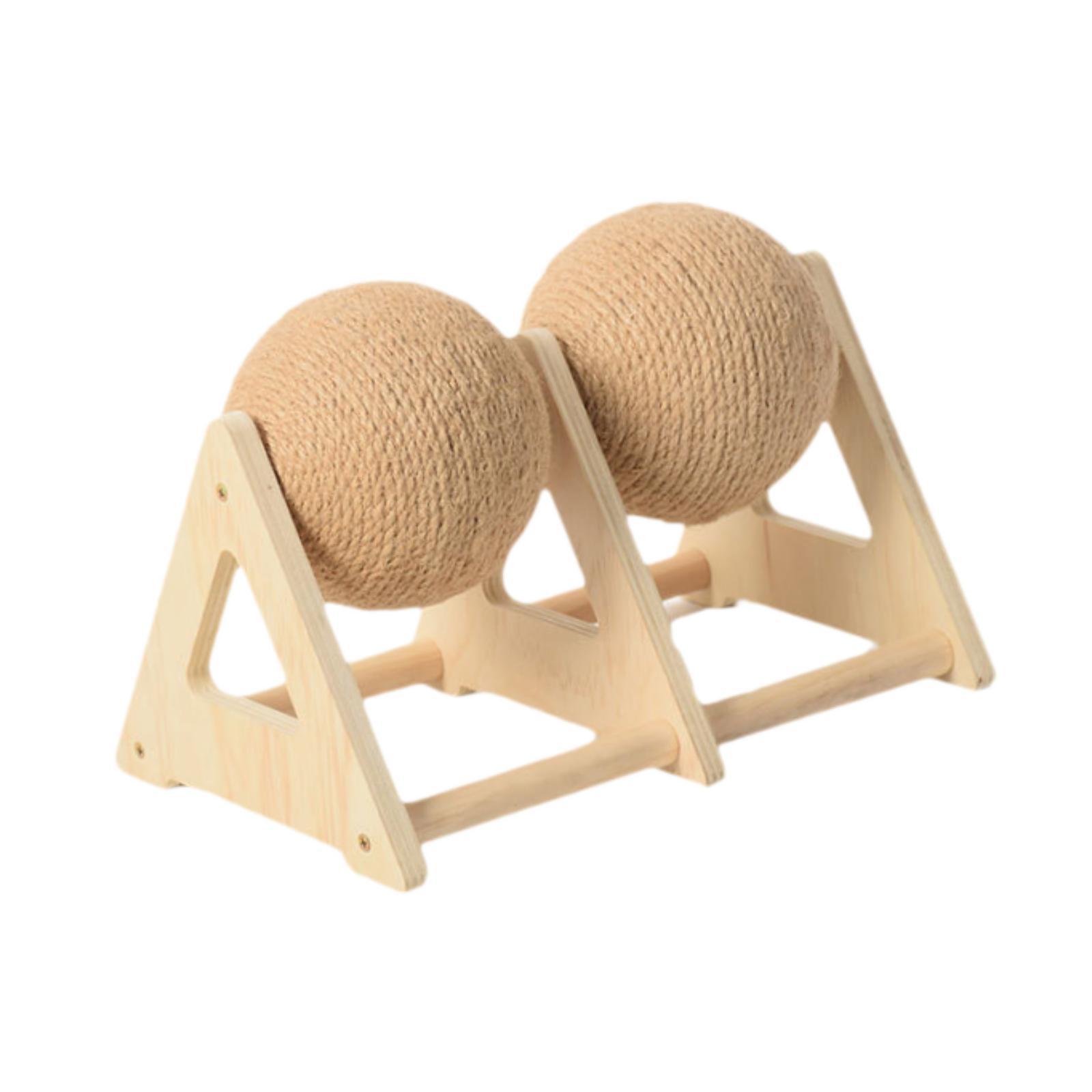 Cat Scratching Ball Sisal Rotatable Toy Wooden Triangle Stand Exercise Play for Indoor Cats Living Room