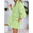 thumbnail image 4 of Women'S Summer 2 Piece Sets Striped Puff Sleeve Button Down Shirts Tops Matching Shorts Sets Casual Outfits Green XL, 4 of 6
