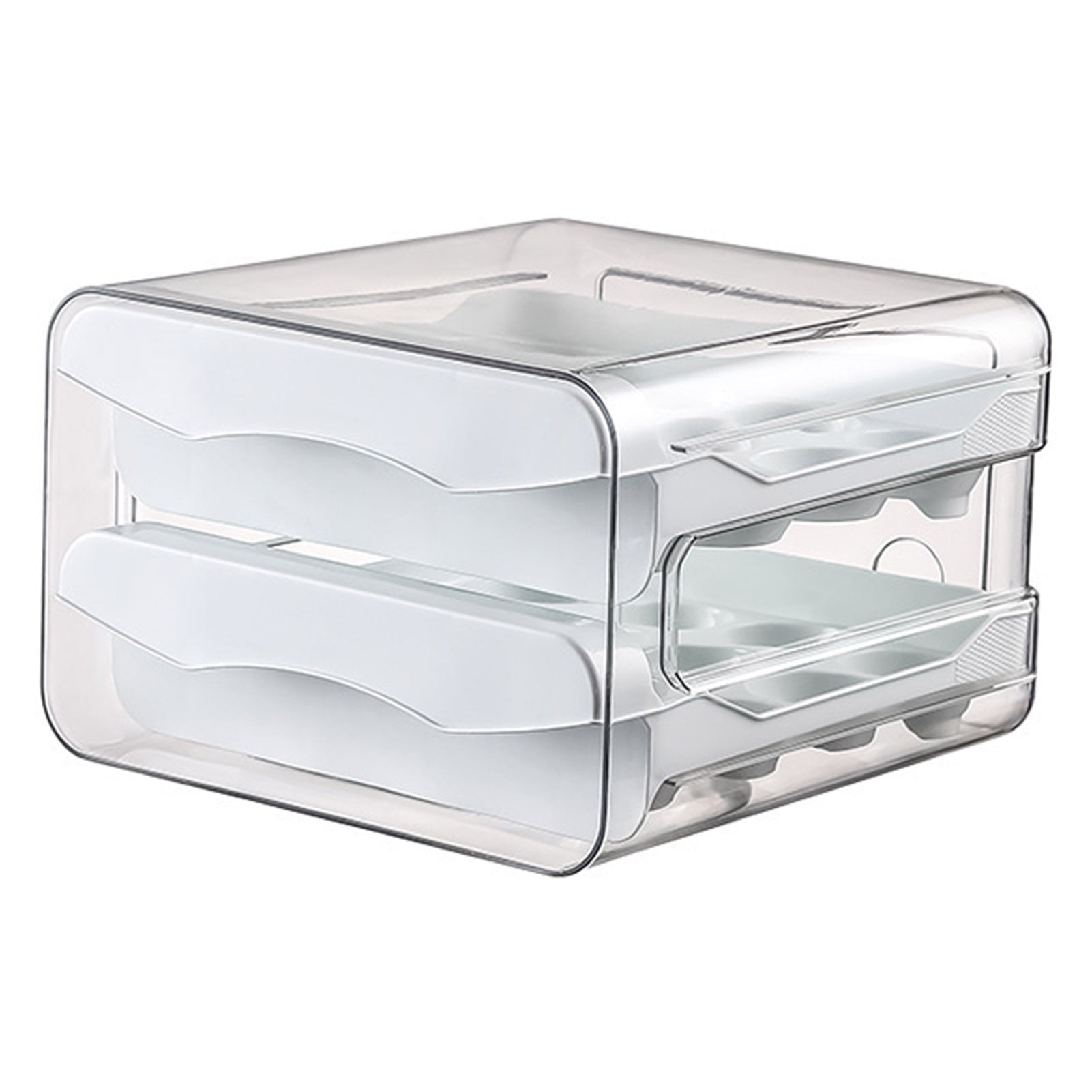 sunsanly Egg Storage Box Double Layers Transparent Visible 32 Grids Large Capacity Food Grade Pull Out Drawer Type Stable Stackable Kitchen Fridge Egg Container