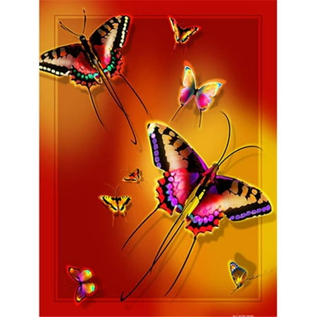 Lama Kasso 501-T Large Butterflies on a Red Transitioning to Orange Background 48 in. x63 in. Satin Throw
