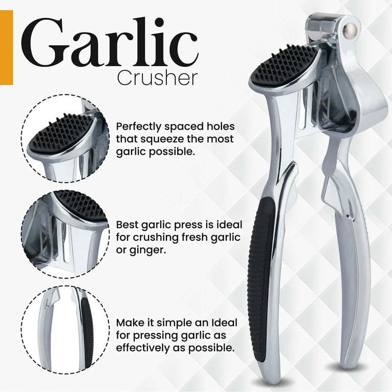 Alpine Cuisine Heavy-Duty Zinc Alloy Garlic Press 7.5in with Ergonomic  Non-Slip Handle - Easy to Clean Garlic Crusher and Ginger Press, Perfect  Kitchen for Garlic, Ginger, Chilies & Seeds - Chrome 