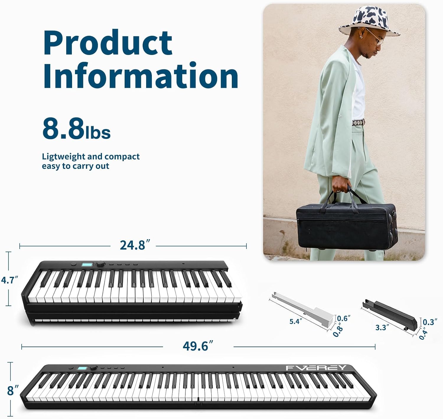 88-Key Folding Digital Piano Keyboard, Weighted, Full Size   with Sustain Pedal, Handbag, Bluetooth, USB MIDI for Beginner, Adult
