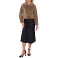 thumbnail image 2 of Abrigo de piel sintética elegante Inspire Chic para mujer, chaqueta corta con botones a presión, abrigo de invierno esponjoso, talla XS, color caqui, 2 of 6