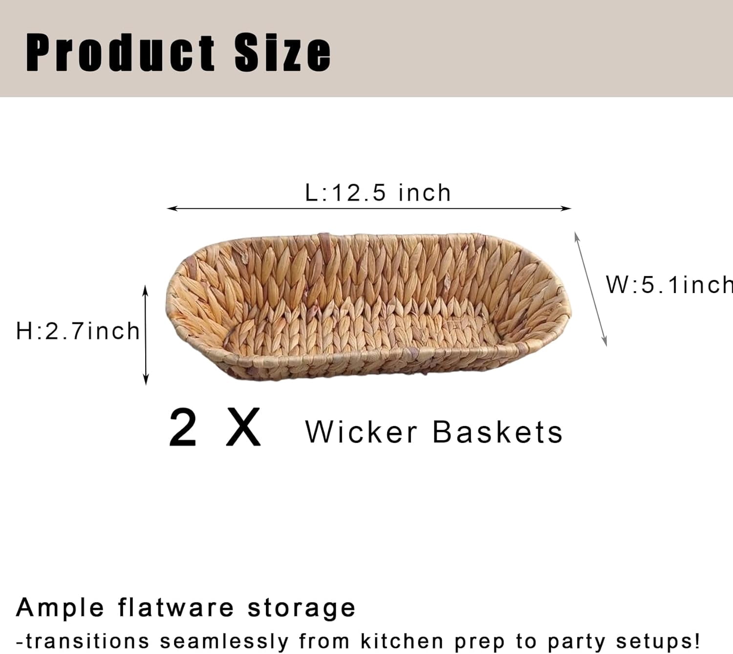 ABCISI Set of 2 Small Wicker Baskets for Flatware Organizer, Rustic Woven Desktop Storage Basket for Kitchen Living Room, Silverware Caddy Utensil Caddy Basket Bread Baskets Cutlery Holder for Party