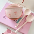 thumbnail image 5 of Bow Print Color Ceramic Bowl Set Household High Aesthetic Bowl and Spoon Se, 5 of 9