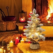 Pre-lit Snowy Mini Christmas Tree, Small Tabletop Flocked Christmas Tree with30 LED Lights Xmas Decorations for Holiday Party,Artificial Christmas Tree with Lights, 10 Inches