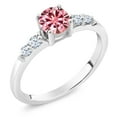thumbnail image 3 of Gem Stone King Pink Moissanite and Created White Sapphire Engagement Ring for Women | 925 Sterling Silver | 0.67 Cttw | Wedding Anniversary Promise Ring | Size 5,6,7,8,9, 3 of 4