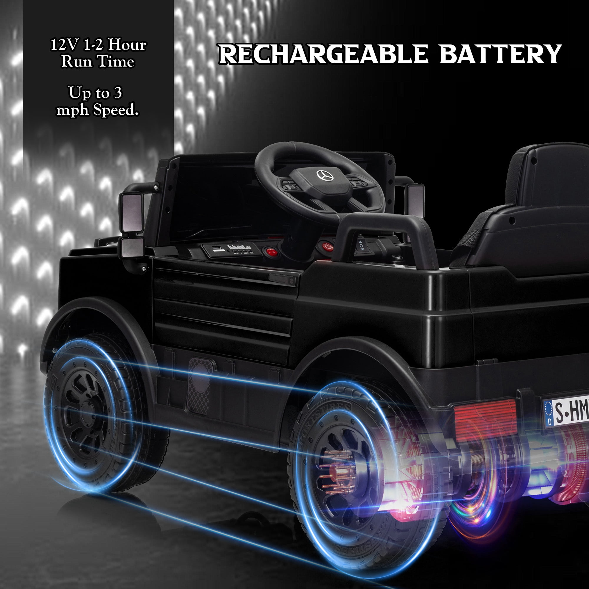 Letsgokid 12V Ride on Car with Parent Remote Control, Licensed Mercedes-Benz UNIMOG Car for Kids, LED Lights, Music & Horn, Soft Start, Low Battery Prompt, Kids Electric Vehicle for Boys Girls