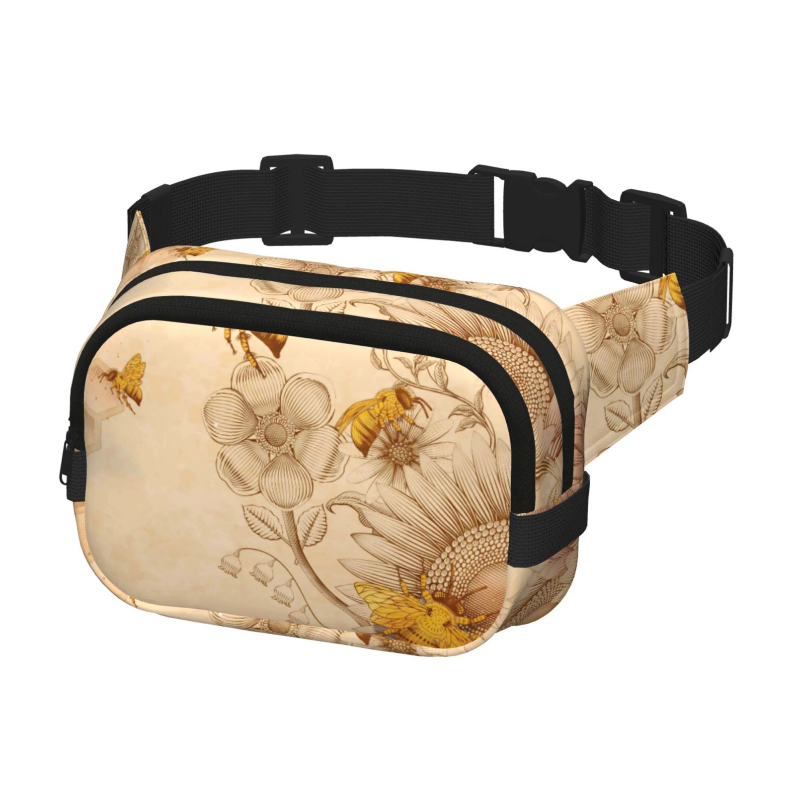 Kuqiui Retro Honey Bees Print Fanny Packs for Women Cross Body Waist Bag Fashionable Fanny Pack Designer Workout Hiking Waist Pack Running Travel Gym