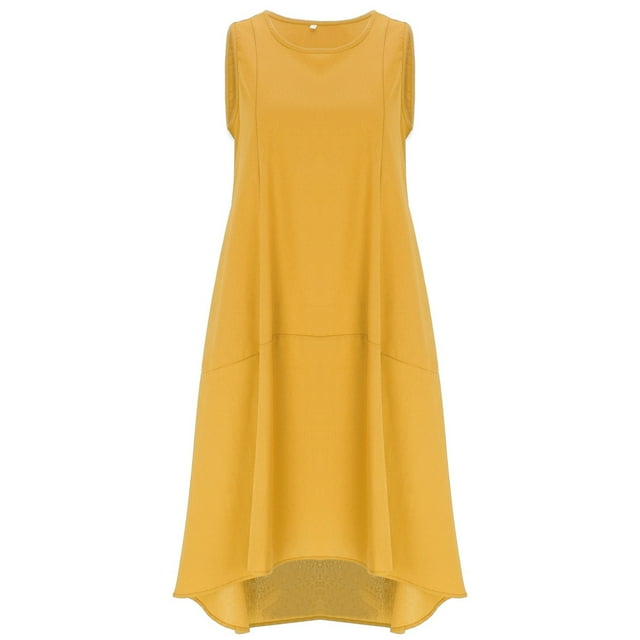 Gibobby Vestidos para Mujer Casuales Falda larga de cuello redondo de verano para mujer, sin mangas, de tamaño, suelta, de Color sólido, larga, chaleco (Amarillo,G)