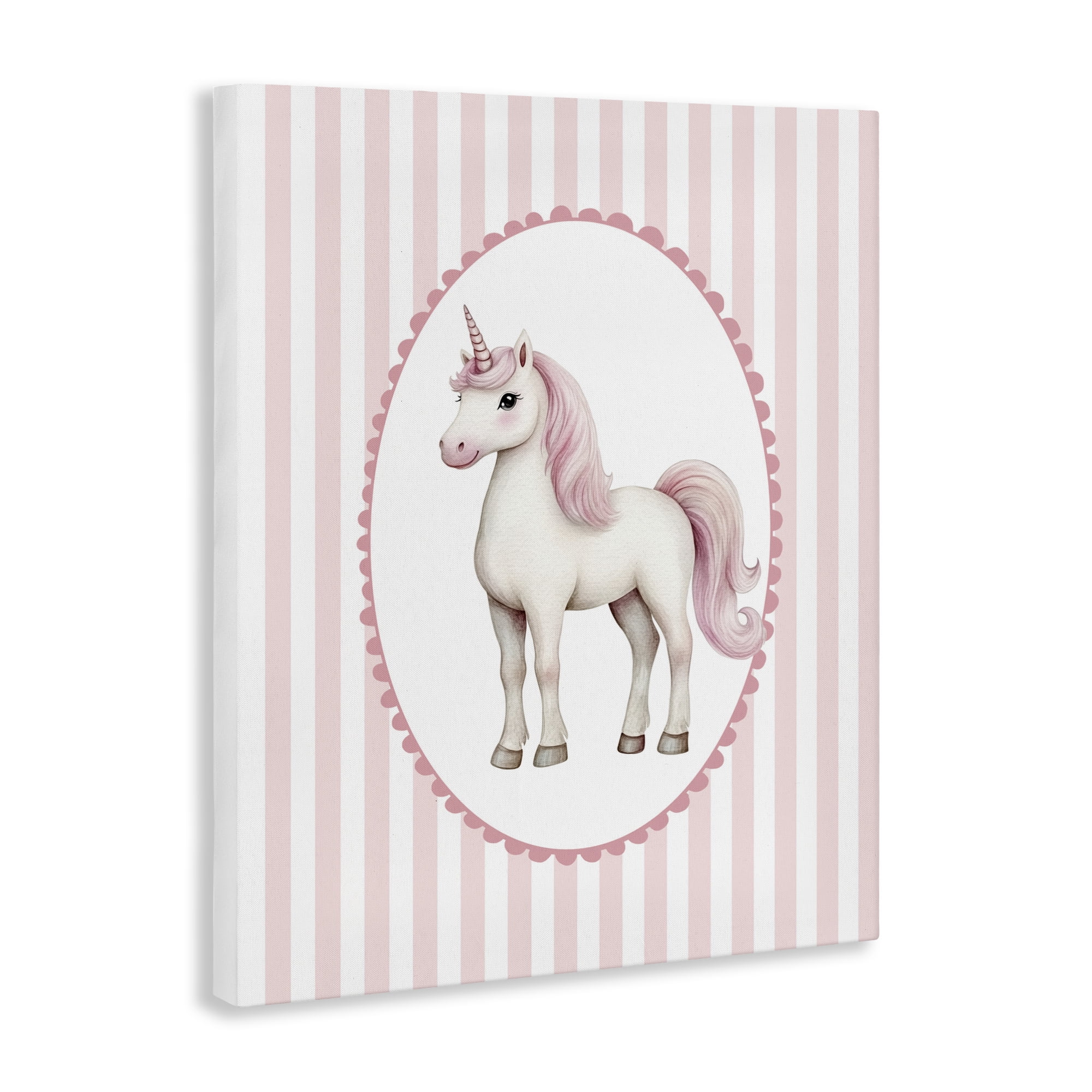 Gentle Unicorn on Pink Stripes Canvas Wall Art, design by Christine Simpson Art