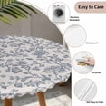 thumbnail image 5 of Farmhouse Blue Floral Round Fitted Tablecloth with Elastic Edge, Waterproof Table Cloth Table Cover for 55"-60" Tables, Vintage Botanical Leaves Burlap Tablecloths for Dining Picnic Indoor Outdoor, 5 of 9
