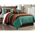 thumbnail image 1 of 7-Pc Adrian Geometric Floral Olive Wreath Leaves Embossed Embroidery Pleated Comforter Set Teal Rust Brown Mocha Queen, 1 of 1