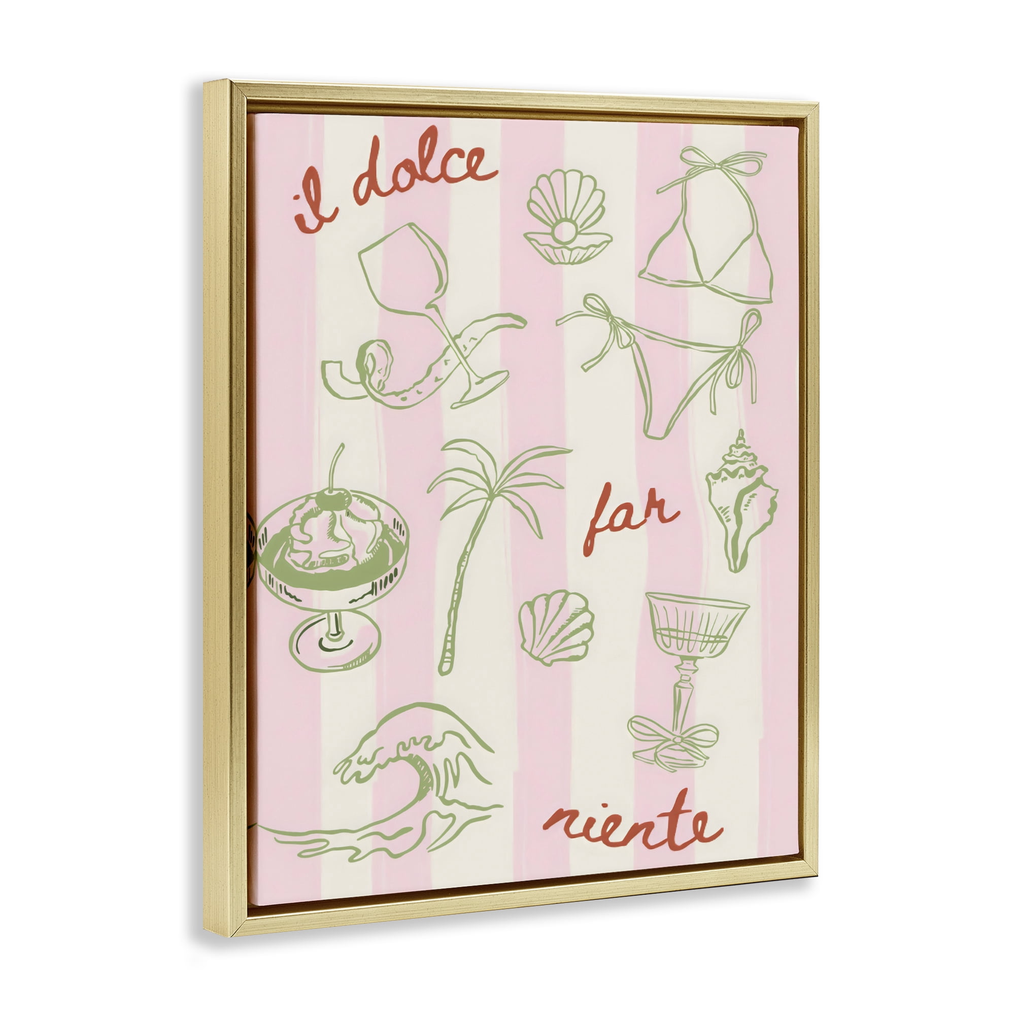 Stupell Industries Il Dolce Far Niente Beach Saying Gold Framed Floater Canvas Wall Art, design by The Prints Vibe