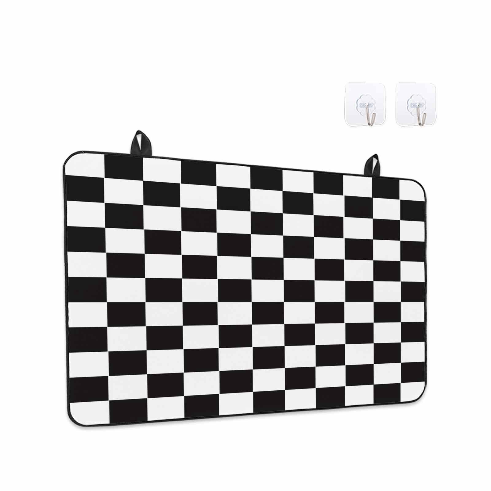 Simple Black White Checkered Stove Top Cover for Electric Stove, Heat-proof & Non Slip Glass Top Stove Cover Protector, Lattice Buffalo Plaid Kitchen Flat Cooktop Rubber Mat 36x21 Inches