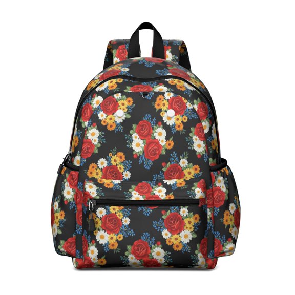 Pioneer Flower Floral Print Pattern Cute School Backpack with Padded Back and Adjustable Shoulder Straps 13.4"x11"x4.7"