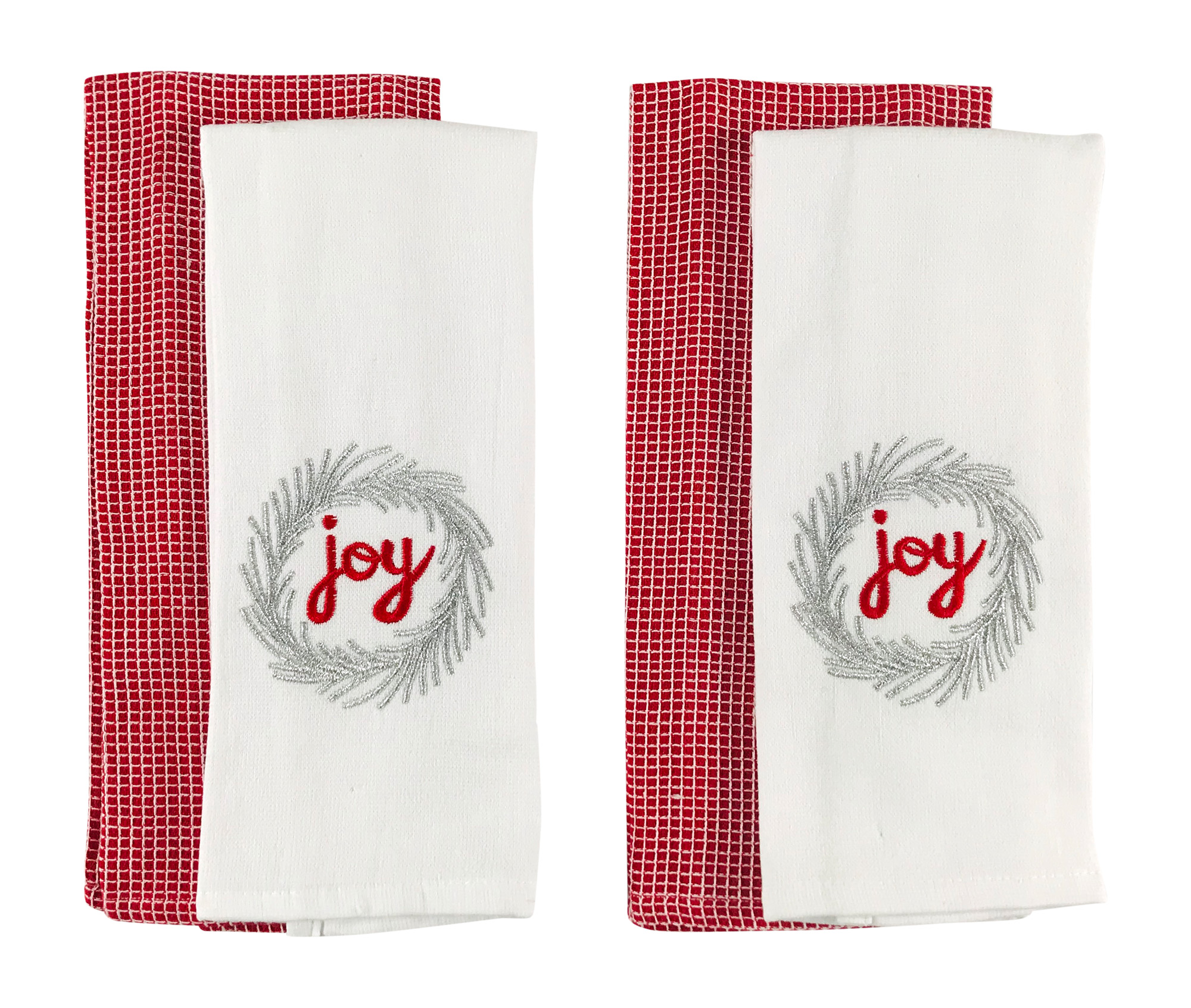 Christmas Joy Holiday Kitchen Hand Towels Contemporary Silver Red