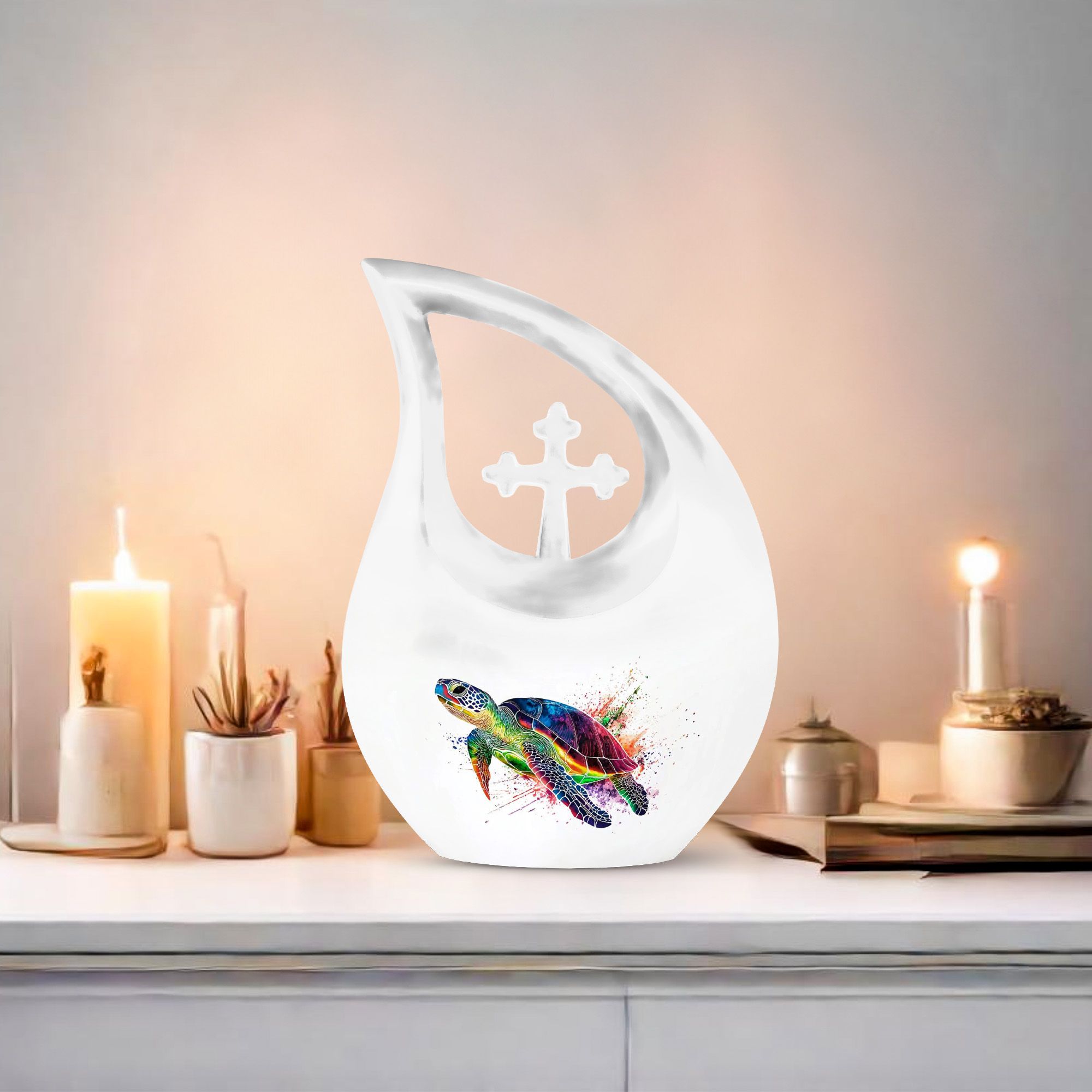 MUKTIVE Tortoise Urn - Burial Urns for Adult Human Ashes - Funeral Decorative Urns - Large Human Remains Memorial Urn for Women - White 10Inch - Pack of 1
